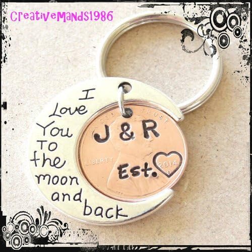 Custom Anniversary Keychain, I Love you to the moon and back, Anniversary keychain, gift for him, boyfriend gift, husband gift