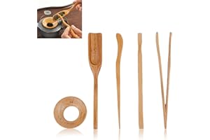 HERCHR 5 Pcs Gongfu Tea Set Portable, Bamboo Tea Tool Set Tea Clip Needle Shovel Spoon Bamboo Leaks Tea Ceremony Accessories for Household Restaurant Tea House