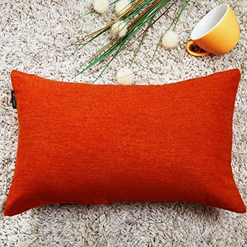 Hey Tang Pack of 2, Cotton Linen Soft Soild Decorative Square Throw Pillow Covers Set Cushion Case for Sofa Bedroom Car 12 x 20 Inch 30 x 50 Cm,Orange