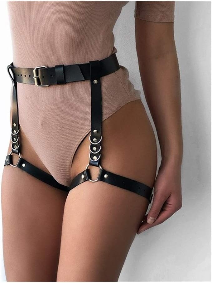 YUNGYE Belt Harajuku Handmade Punk Goth Garters Belt Lingerie Suspenders Strap Detachable O-ring Leg Harness Garter (Color : Black, Size : One Size)