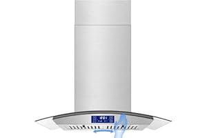 JOEAONZ Island Range Hood 30 Inch 700 CFM Gesture & Touch Control Ceiling Mount Stainless Steel Kitchen Vent Hood, Kitchen Exhaust Hood, Ducted/Ductless Convertible 3-speed Ventilation Fan Switchable