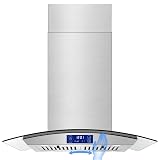 JOEAONZ Island Range Hood 30 Inch 700 CFM Gesture & Touch Control Ceiling Mount Stainless Steel Kitchen Vent Hood, Kitchen Exhaust Hood, Ducted/Ductless Convertible 3-speed Ventilation Fan Switchable