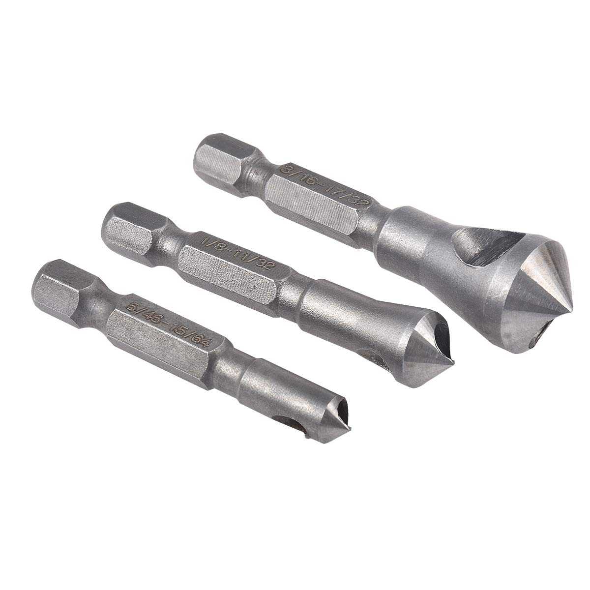 KATUR Countersink and Deburring tool set, 3Pcs 90 Degree Center Punch Tool Sets for Countersink Chamfer Metal Wood Drill Bits with 1/4 Inch Hex Shank