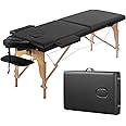 Prilinex Portable Folding Massage Table - 2 Sections Massage Bed Spa Table with Carrying Bag, Face Cradle, Armrest & Hand Pallet - Easy Set Up, Lightweight, Height Adjustable 24" to 33" Black