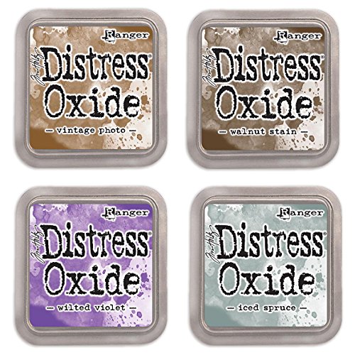 Ranger Tim Holtz Distress Oxide Ink Pads - Vintage Photo, Walnut Stain, Wilted Violet and Iced Spruce