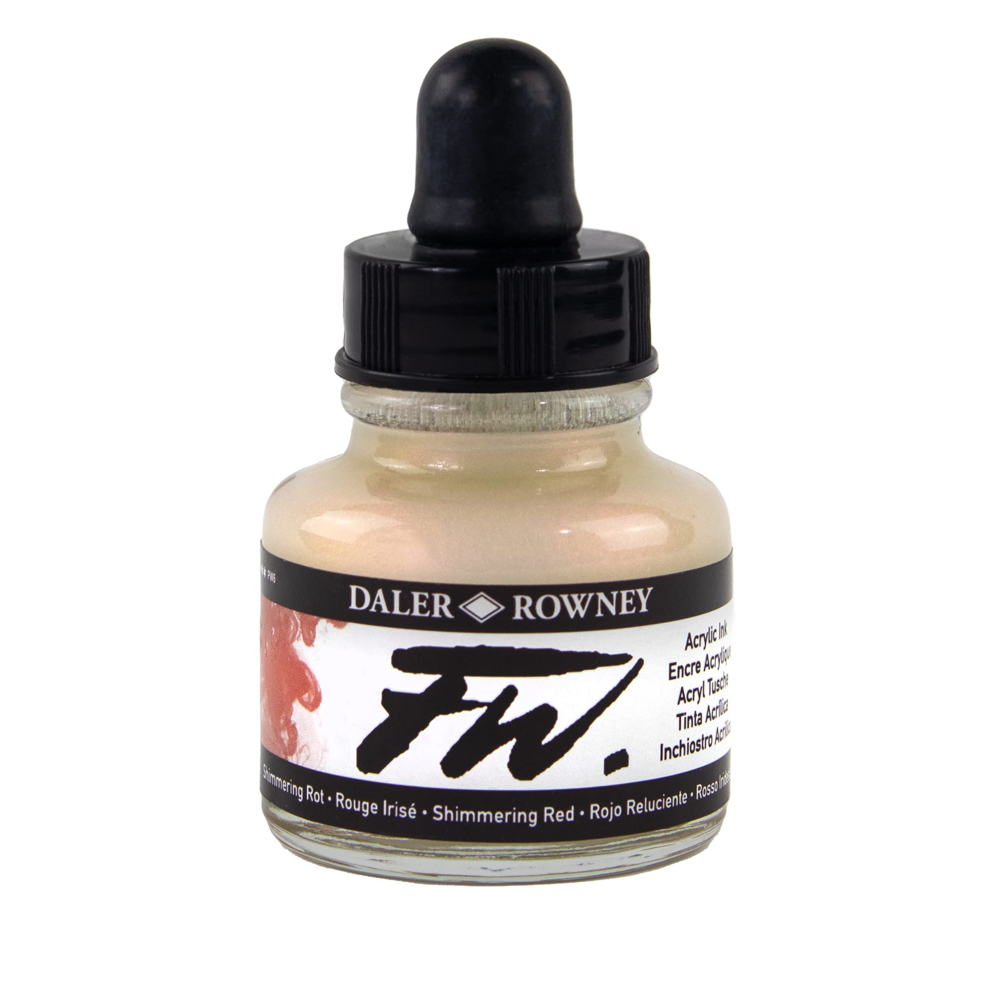 Daler-Rowney FW Acrylic Ink, Glass Bottle with Dropper, 1oz - 29.5 ml, Shimmering Red