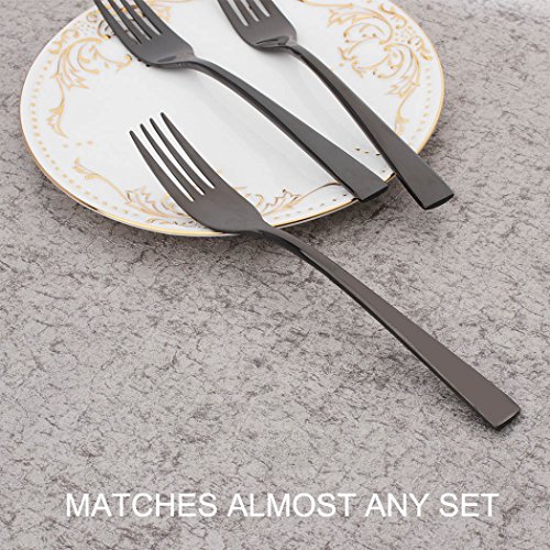Onlycooker 6 Piece Black Dinner Fork Set 7.7-inch Stainless Steel Service for 6 Salad Dessert Forks Silverware Sets Flatware Cutlery Utensils Dinnerware Mirror Polished Dishwasher Safe