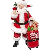 Kurt Adler 10.5" Fabriché™ Santa with Red Luggage, 2-Piece Set