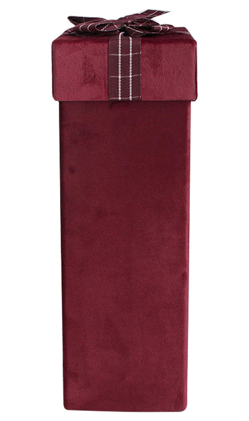 Emartbuy Rigid Luxury Rectangle Shaped Presentation Velvet Wine Whisky Bottle Gift Box, Burgundy Gift Box with Black Interior and Striped Decorative Ribbon
