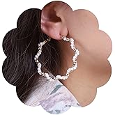 Iaceble Bohemia Twist Pearl Hoop Earrings Gold Twist Circle Earrings Large Geometric Circle Pearl Earrings Vintage Circle Hoop Drop Earrings Statement Circle Earrings Jewelry for Women