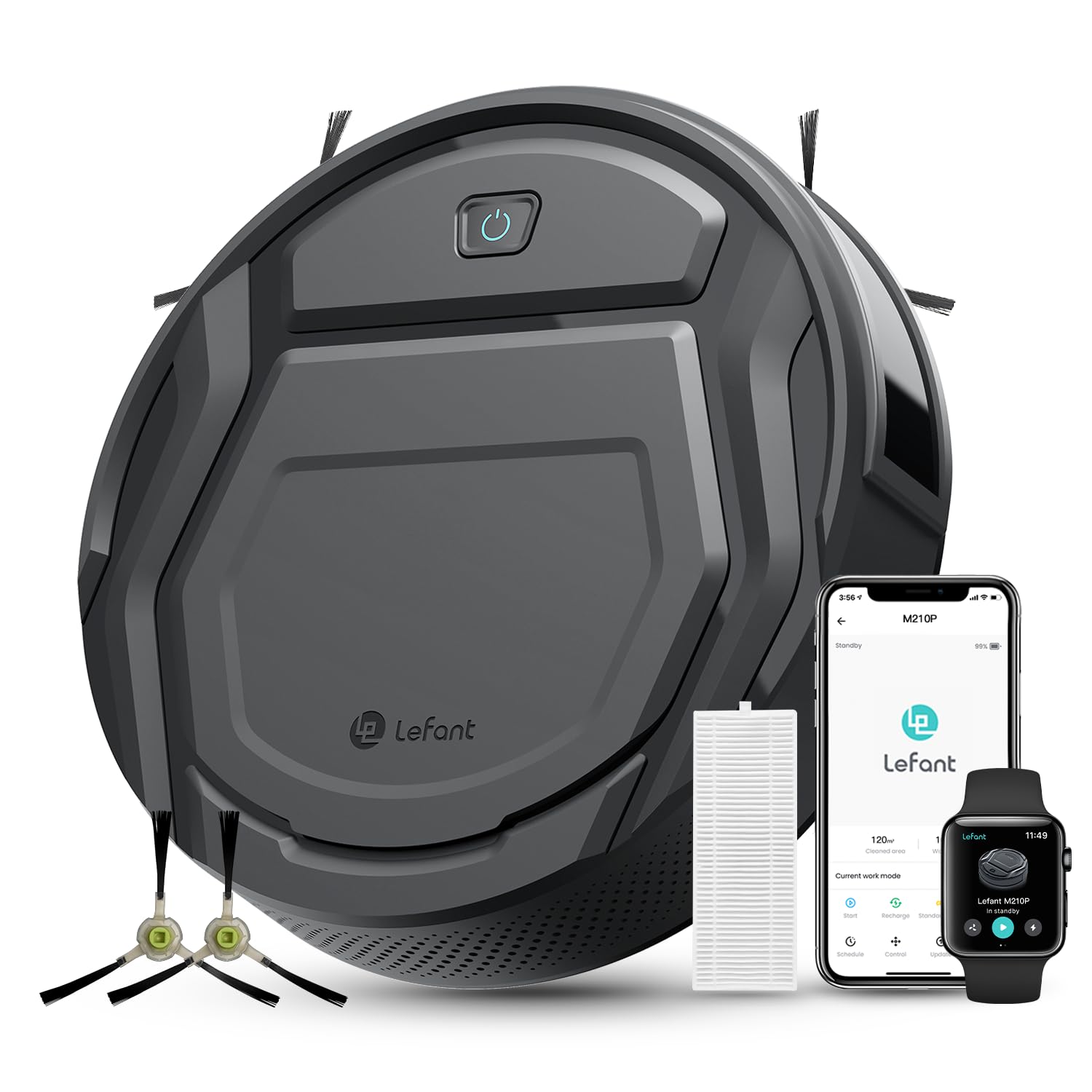 Photo 1 of Lefant M210 Pro Robot Vacuum, Slim Quiet, 3 Adjustable Suction Levels, 6 Modes, Robot Vacuum Cleaner for Pet Hair, Hard Floors & Low Carpets, Self-Charging, WiFi/App/Alexa Control, Gray