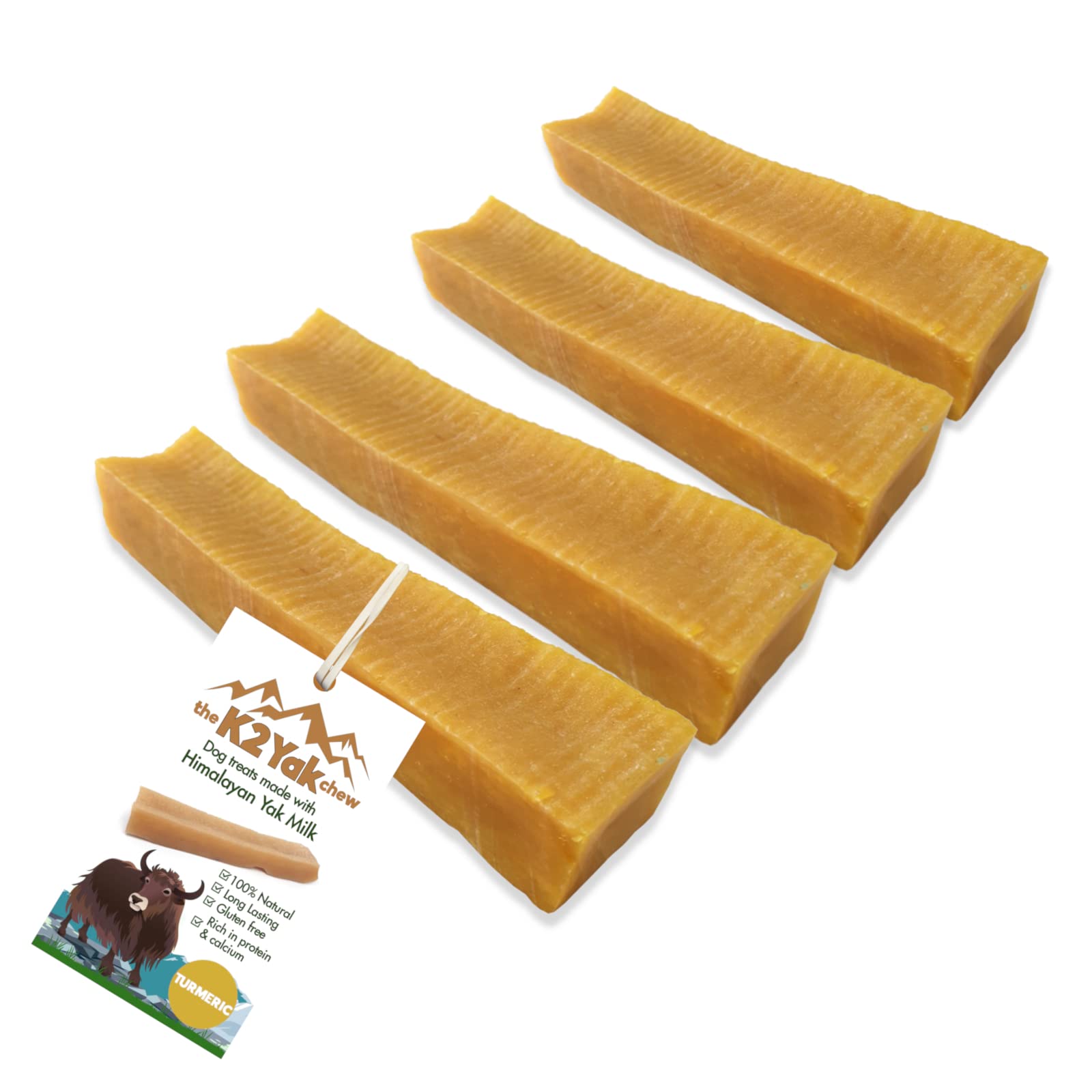 K2 Yak Chews 100% Natural Long Lasting Dog Treats Turmeric Flavour Medium Chew 70-80g Pack of 4
