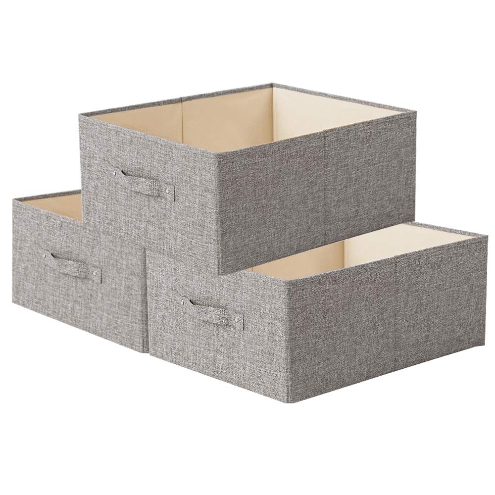 3 PCS Fabric Storage Boxes Drawer Organisers Wardrobe Organizer Foldable Drawer Dividers Box Bins with Handles for Clothes Closet Shelves Organiser Bras Socks Underwear Ties Scarve Toys Handkerchiefs