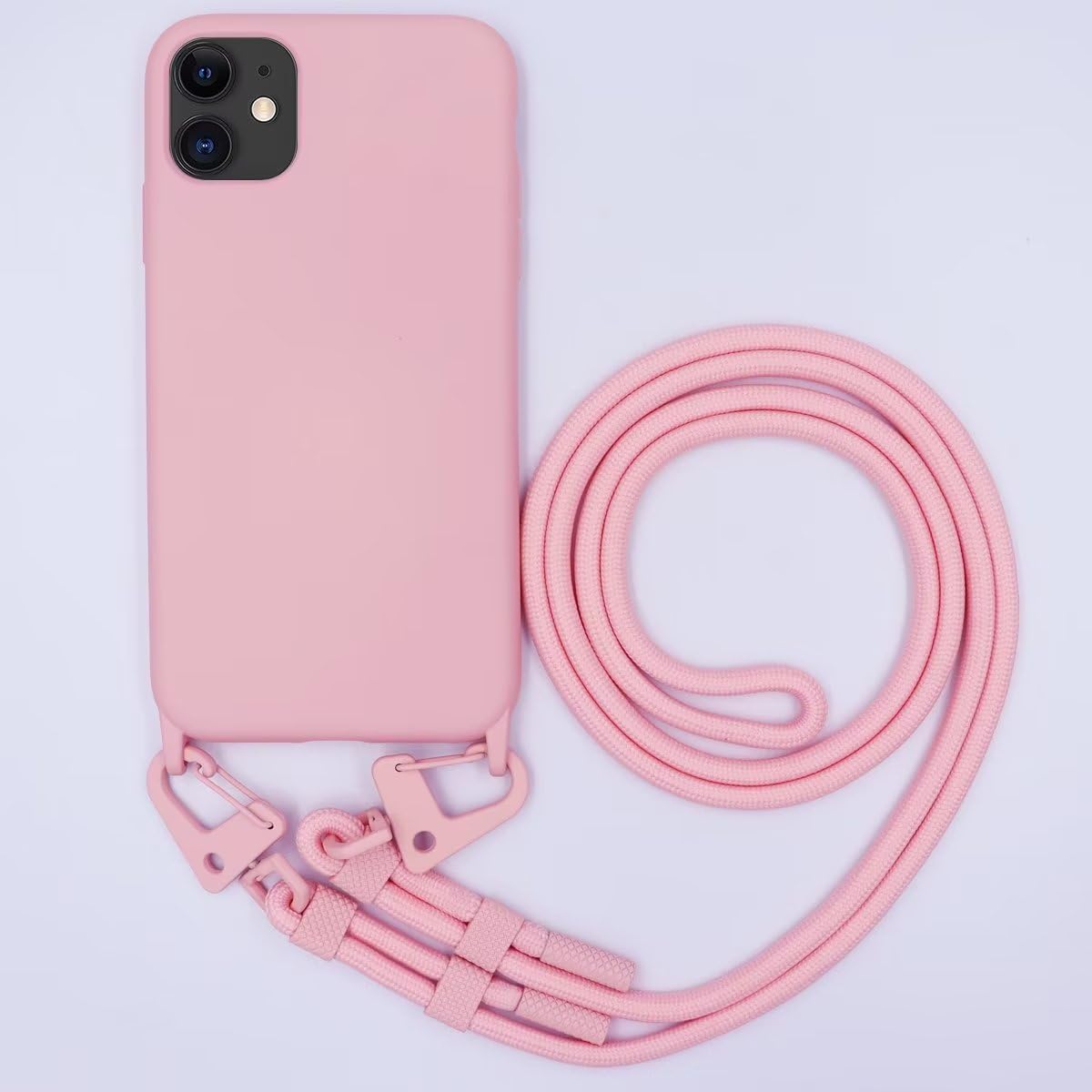 GoodcAcy Crossbody Lanyard Phone case for iPhone 15 Pro, Silicone Phone Cover with Adjustable Necklace Strap Soft Belt Neck Cord Lanyard Shockproof Protective Case for iPhone 15 Pro- Pink