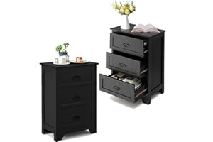 IFANNY Side Table Set of 2, White Nightstand with 3 Drawers, Wood Bedside Table, Small Night Stand for Small Spaces, Mid Cent