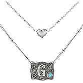 MANZHEN Belt Buckle Bracelet Initial Letter A-Z Bracelets Western Cow Tag Bracelet Belt Buckle Necklace Western Style Initial Letter Pendant Necklace