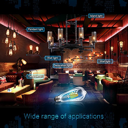LED Edison Light Bulbs 60W Equivalent Halogen Replacement Dimmable E26 Base Vintage Filament Pendant Light Bulbs 2200K Amber Glow 6W Antique Commercial Island Light Bulbs with 600lm 6 Pack by COOWOO