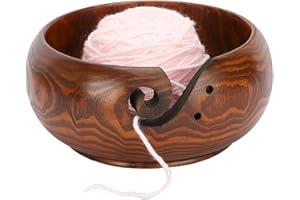 LOOEN Wooden Yarn Bowl Holder Rosewood, 6" x 3" Knitting Wool Storage Basket Round with Holes Handmade Craft Crochet Kit Organizer Perfect for Mother's Day(Wine Red)