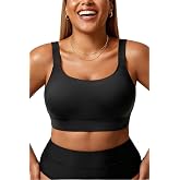 Plus Size Bikini Top Sports Bra Scoop Neck Swim Crop Top for Large Bust | Plus Size Swimsuit Top, Wide Adjustable Straps, Removable Pads, Push Up, Full Coverage Athletic Swim Top