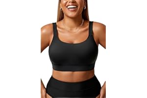 Daci Women Plus Size Sports Bra Bikini Top Only Push Up Scoop Neck Swim Top Full Coverage Bathing Suit for Large Bust