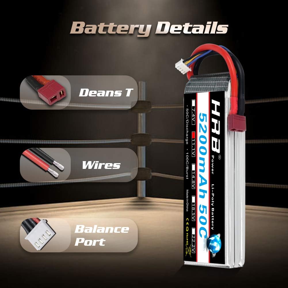 HRB 2PCS 3S Lipo Battery 11.1V 5200mAh 50C with Deans T Plug for Slash VXL Slash 4x4 VXL, 1/10 Rally, XO-1 Supercar - Image 5