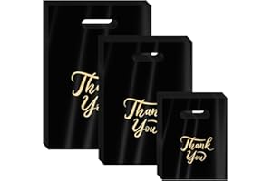 MJOGGOTT 300 Pcs Thank You Merchandise Bags, 3 Size Shopping Bags for Business Small with Handles, Plastic Gift Bags Retail Bags, Bulk Merchandise Bags for Wedding Party Stores Packaging Wholesale Goodie Bags