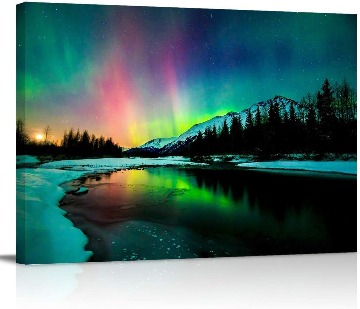 ZENDA Aurora Borealis Canvas Wall Art Northern Lights Painting Landscape Artwork Home Decoration for Living Room Bedroom Framed Ready to Hang