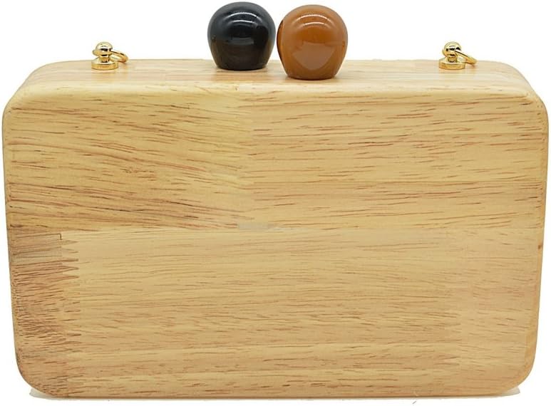 Ladies Wooden Evening Bag Wood Clutch Bag Purse Banquet Handbag Shoulder Bag Metal Chain Bag