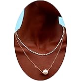 Iaceble Bohemia Layered Pearl Choker Necklace Gold Cz Tennis Chain Necklace Floating Pearl Necklace Sparkly Rhinestone Clavicle Necklace Jewelry for Women and Girls
