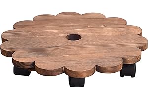 Plant Stand Indoor, 7.9 Inch Diameter Rotating Wood Plant Caddy with Wheels, Movable Caddy with Drain Hole for Living Room, B