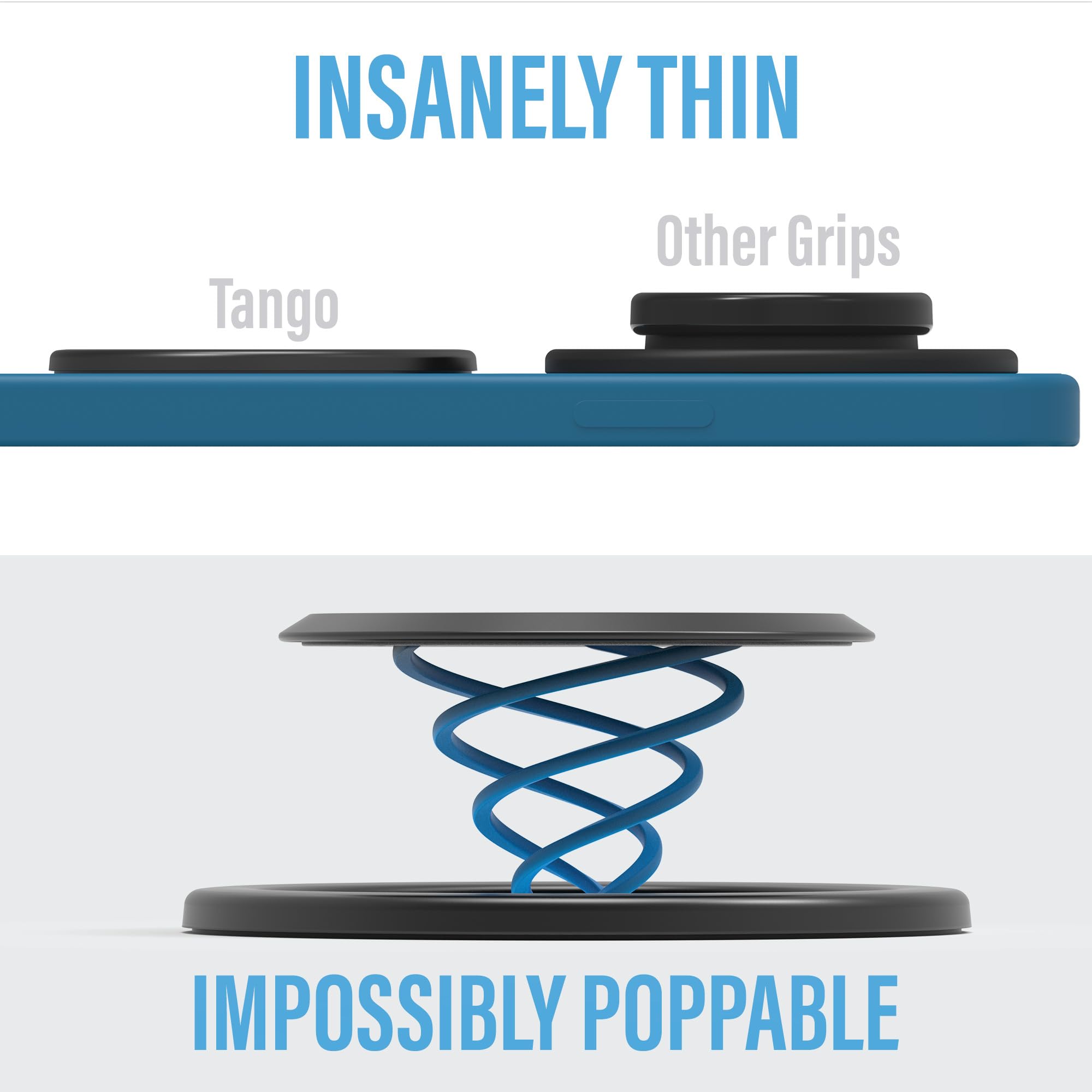 Tango Ultra Thin Grip for MagSafe: One Hand Open, Stand, 10x Expandable, Space Grade Steel, Removable for Wireless Charging. Half The Thickness, Twice The Fidget - Jet Black