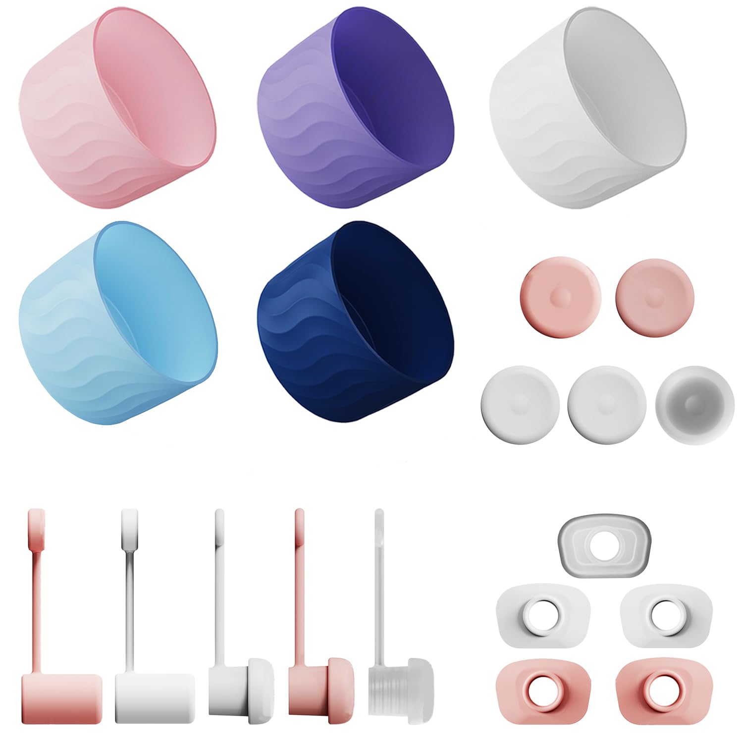 BOSOIRSOU 20 pcs Cup Accessories Set, 5 Square Silicone Leak-Proof Stoppers, 5 Round Leak-Proof Stoppers, 5 Straw Covers Boots, 5 Cup Sleeves for 40 oz Tumbler Bottom Protector Flask