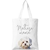 ZYQFN Maltese Mama Canvas Tote Bag for Women, Dogs Lover Gift for Dog Mom, Birthday Christmas Cute Maltese Gifts For Women, Tote Bag for Work College Travel. (089)