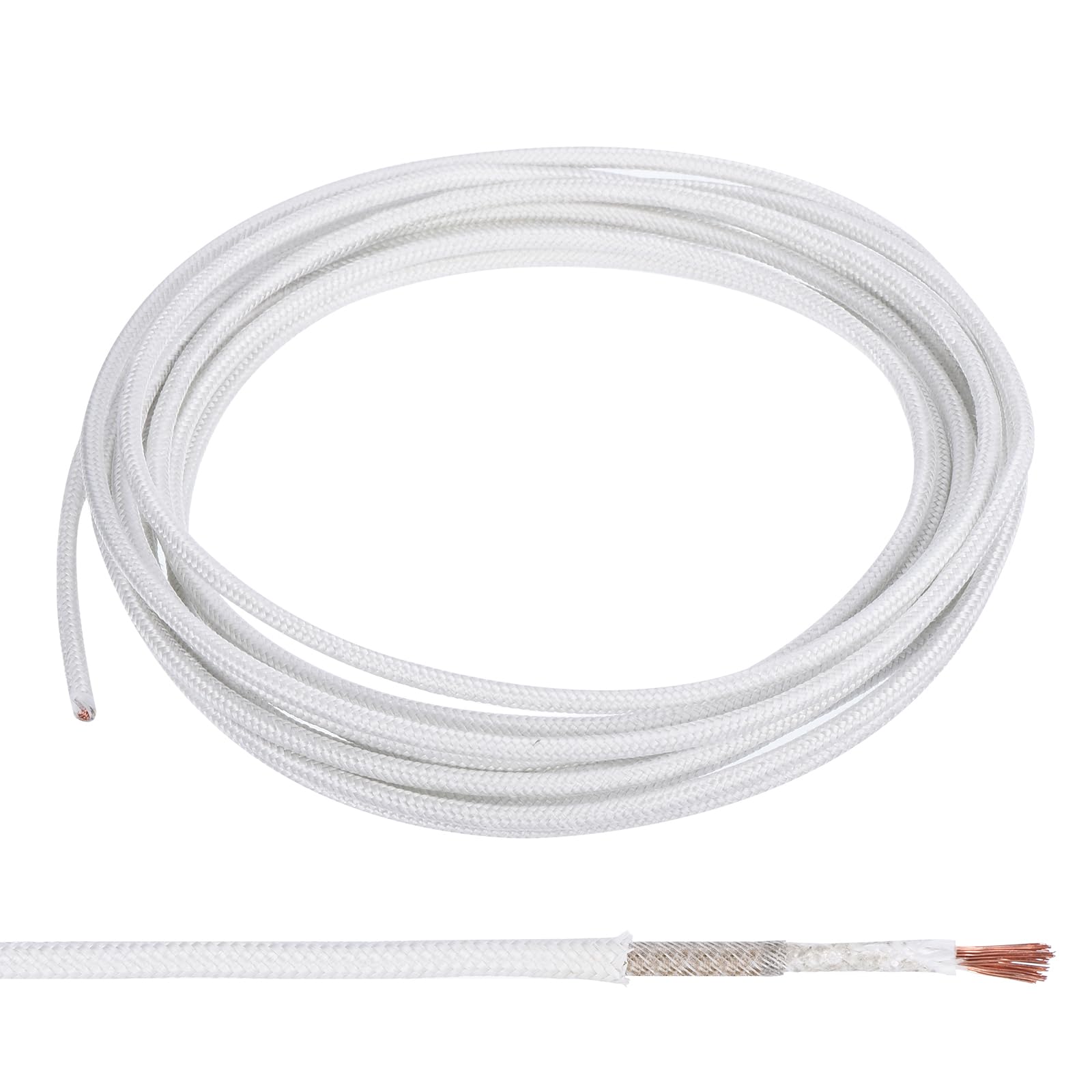PATIKIL 14.8Ft 14 AWG High Temperature Wire, -60-350 Degrees Celsius Mica Glass Fiber Electronic Wire Insulated Heat Resistant Electronical Flexible Cable for Lamp Boiler Heater, White
