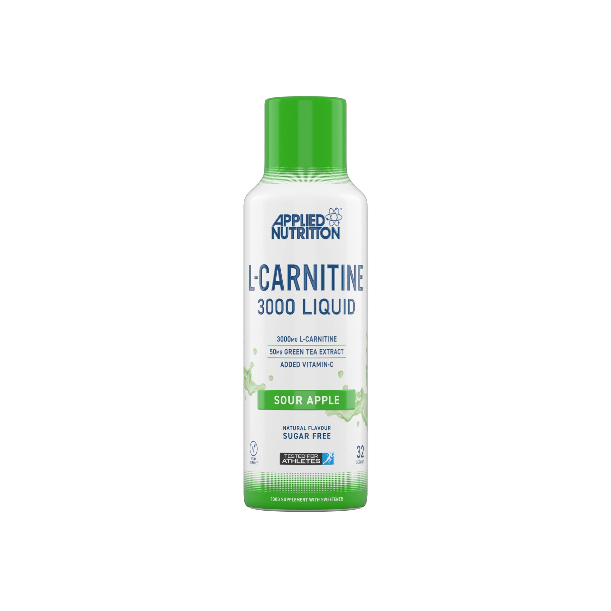 Applied Nutrition L Carnitine 3000 Liquid - L-Carnitine with Green Tea & Vitamin C, Boosts Energy & Weight Management, Vegan (480ml - 32 Servings) (Sour Apple) (Old Label)