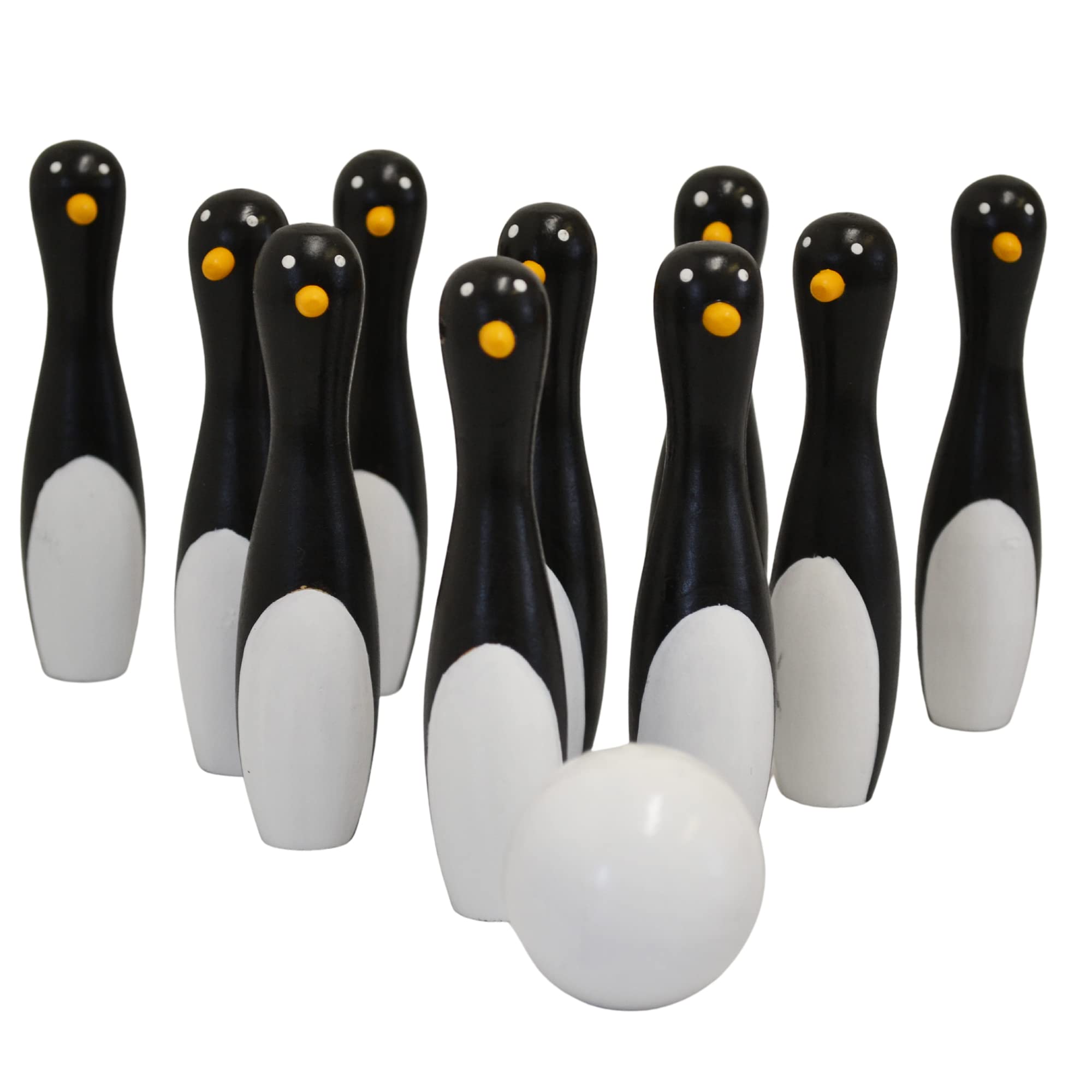 House of Marbles Penguin Bowling. 10 Skittles and Ball in Fabric Bag.
