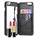 iPhone 6 Plus/iPhone 6S Plus Wallet Case, FLOVEME Hidden Mirror ID Credit Card Slots Holder Stand Feature Anti Scratch Shockproof Protective Flip Folio Hard Back PC Cover Girls Women, Black