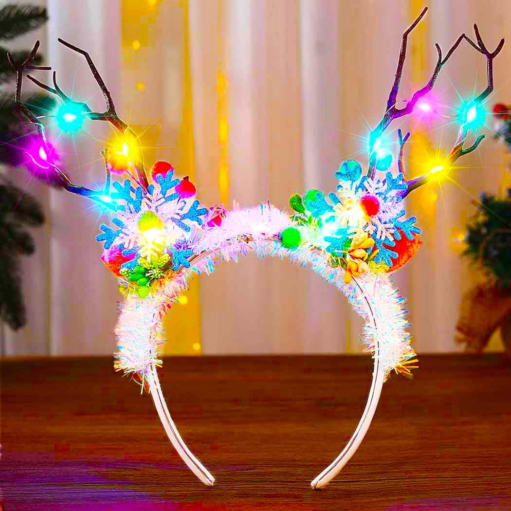 Edary Light Up Christmas Antler Headband Led elk Hairband Luminous Festival Party Headpiece Xmas Snowflakes Hair accessories for Women and Girls (Snowflakes)