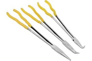FUNSUEI 3 PCS 16 Inches Long Needle Nose Pliers Set, Long Nose Pliers Set, Long Reach Pliers Set for, 90-Degree Angle, 45-Deg