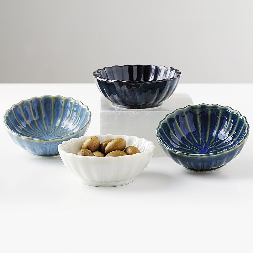 Set of 4 Japanese Kiku Chrysanthemum 3.5" Ceramic Sauce Dishes