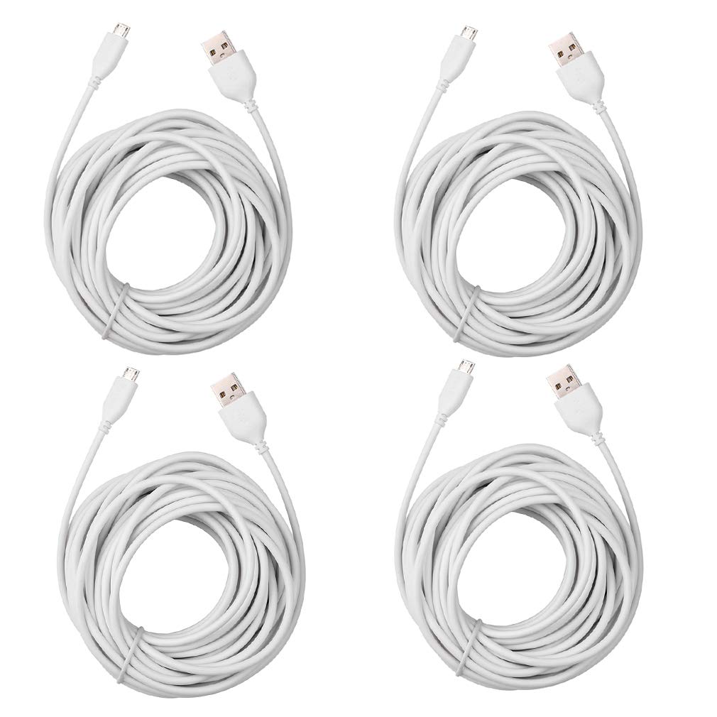 4Pack Wyze Cam Cable 25ft, Micro USB Extension Cord for Zmodo, Blink