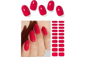 AutyaMee Semi Cured Gel Nail Strips (A Red), 20 Pcs Gel Nail Wraps, Stickers, UV Light Required, Salon Quality, Long Lasting
