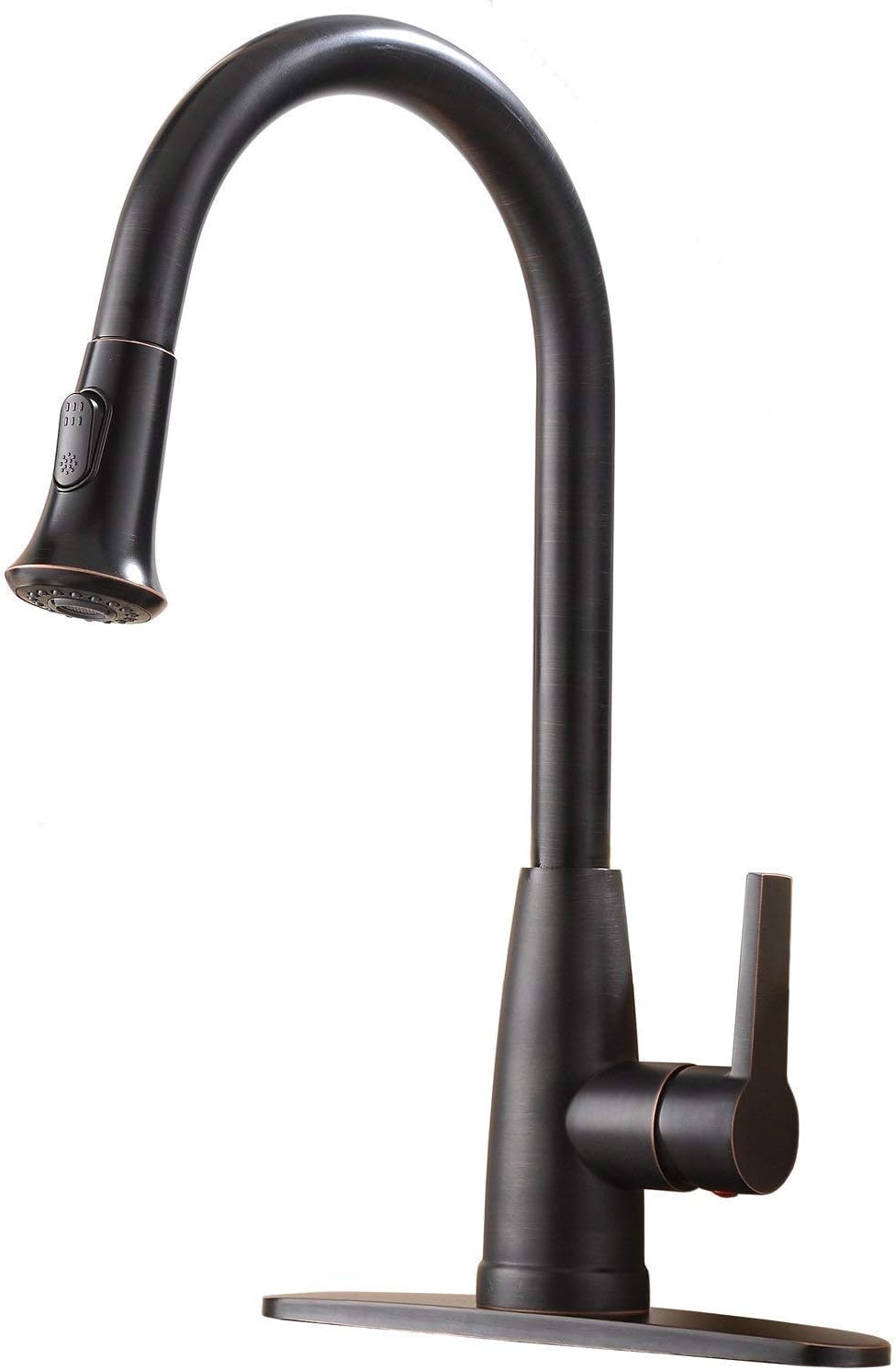Hotis Commercial Pull Down Single Lever Prep Sprayer Single Handle Pull Down Kitchen Sink Faucet, Lead-Free Oil Rubbed Bronze Kitchen Faucet with Deck Plate