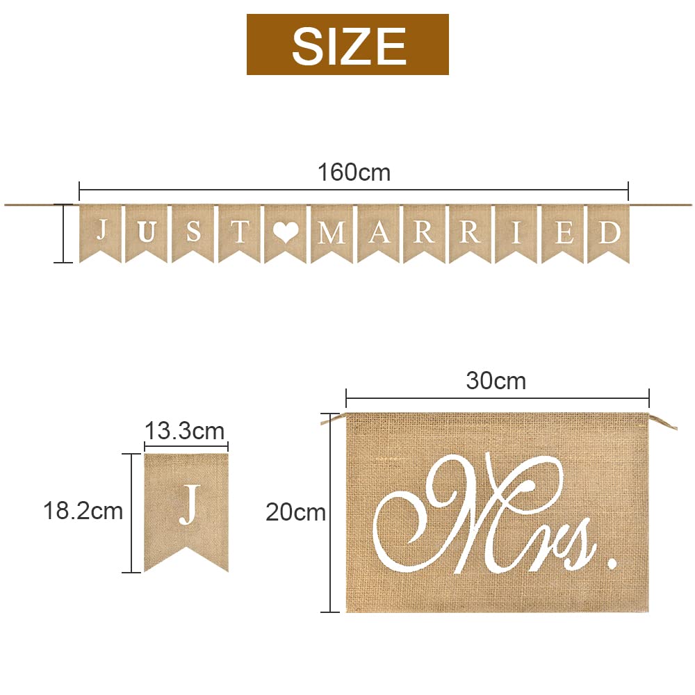 SPEACOUR 3 Pcs Just Married Banner Wedding Bunting Banner Burlap Wedding Banner Just Married Decorations Mr and Mrs Chair Sign Chair Sign Garland for Bridal Wedding Engagement Car Party Decoration