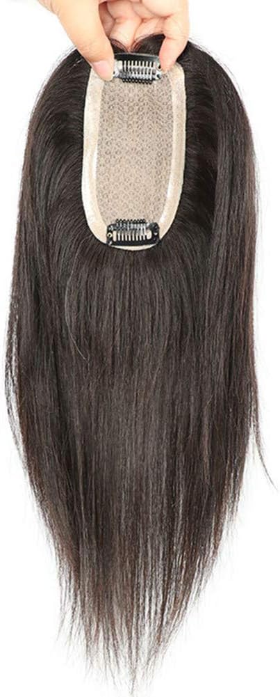 6cmx12cm Silky Straight Natural Color 100% Real Human Hair Clip in 3 Layer Double Silk Top Base Crown Topper Hand Tied Invisable Hairpiece Toupee for Women with Thin/Grey Hair (20CM)