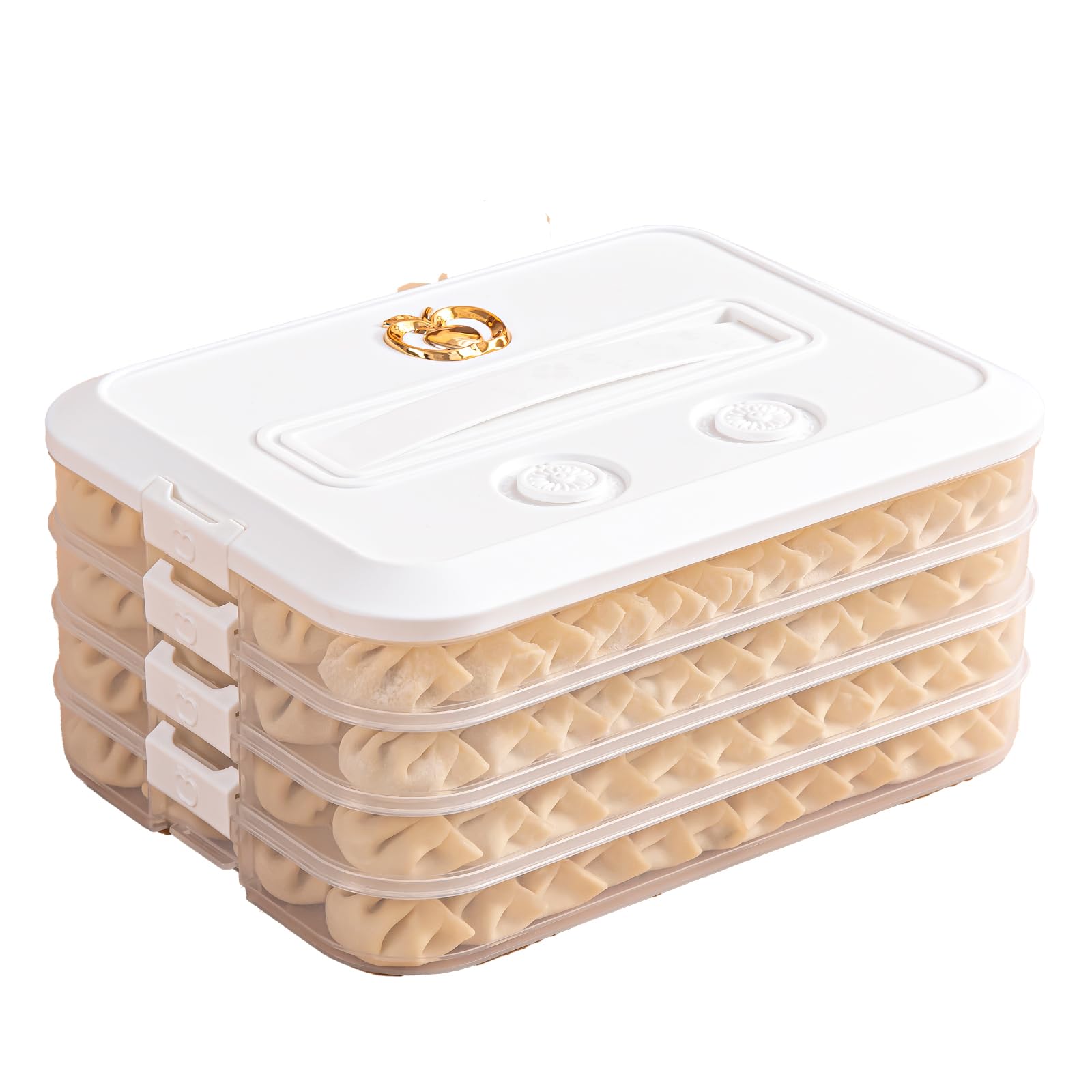 Photo 1 of Rzmyencg 4-Layer Food Storage Containers with Lids,Cookie Storage Containers,Good Sealing Dumpling Box,Stackable Snack Container,Time Recoder