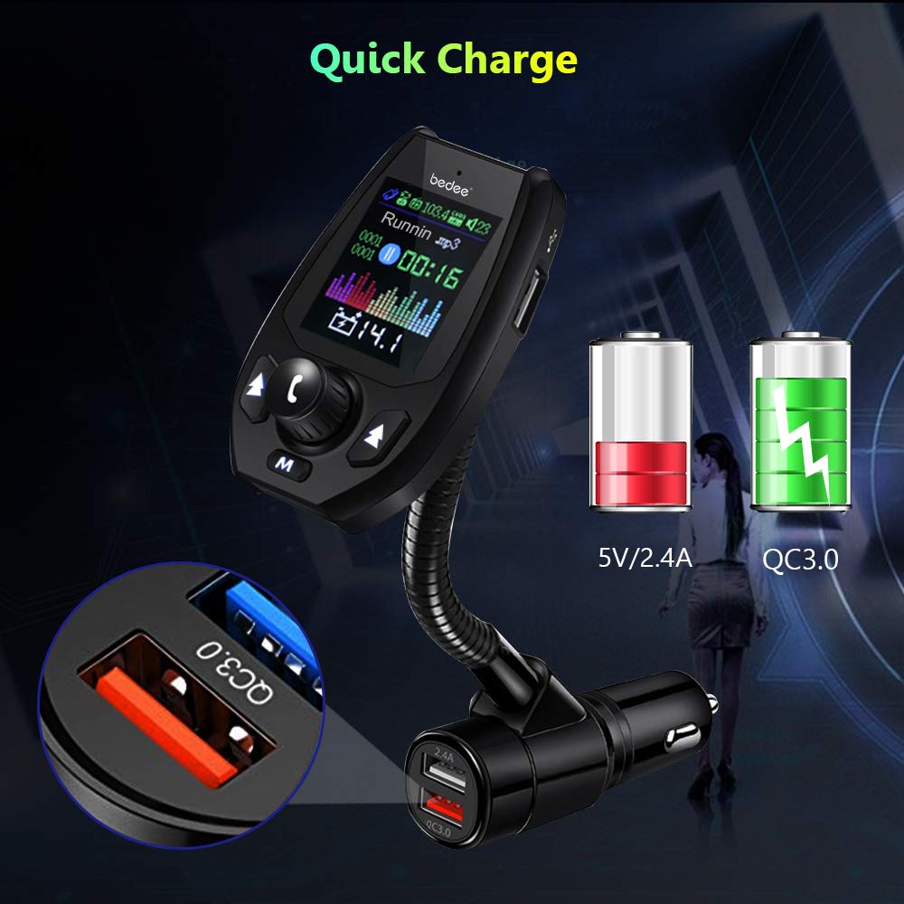 bedee Bluetooth FM Transmitter, FM Transmitter Car with 1.8\