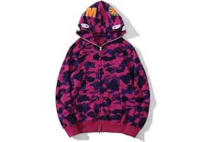 AICSOLL Ape Hoodie Full Zip Up Hooded Jacket Shark Mouth Jacket Fashion Street Wear Camo Sweatshirts for Men/Women