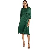 Donna Morgan Women's Long Sleeve Midi Wrap Dress with Tunneled Waist Tie - Business Casual & Work Dresses