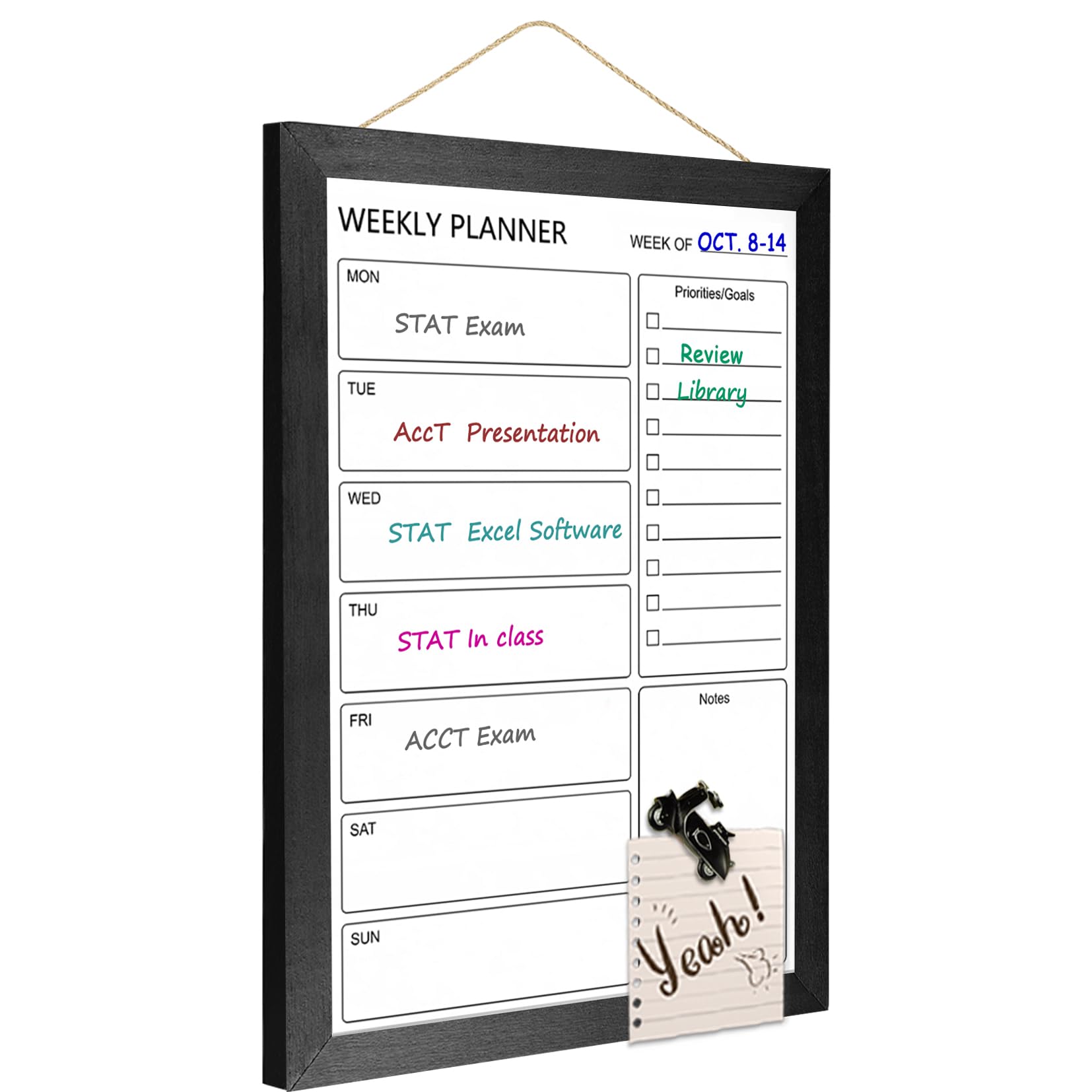 Umtiti 10.5" x 14.5" Dry Erase White Board & Weekly Calendar Board, Magnetic Whiteboard for Wall,Solid Wood Black Framed Message Board, Planner Board for Office, Home, School（Weekly-2737BK）